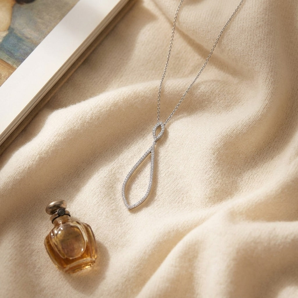 Diamond Pave Open Teardrop Pendant in 14k White Gold (1/4 Ct.tw.) — textile flat lay