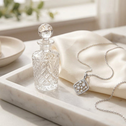 Floating Diamond Round Pendant with Diamond Shaped Border in 14k White Gold (2/3 Ct.tw.) — marble silk