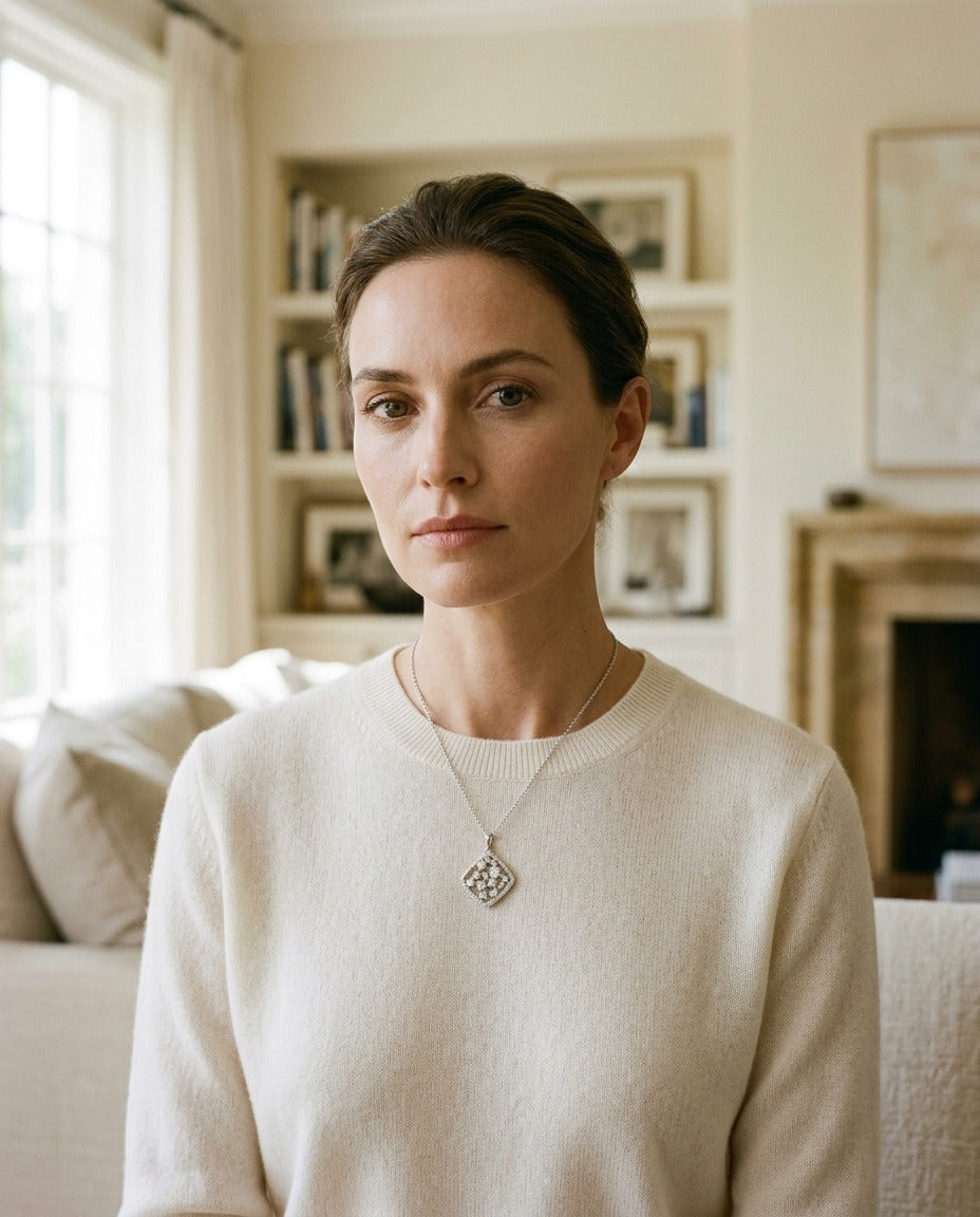 Floating Diamond Round Pendant with Diamond Shaped Border in 14k White Gold (2/3 Ct.tw.) — portrait full