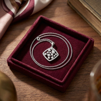 Floating Diamond Round Pendant with Diamond Shaped Border in 14k White Gold (2/3 Ct.tw.) — velvet box