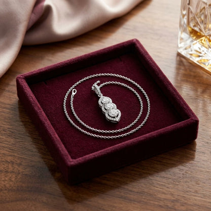 3 Stone Vertical Pendant with Minaret Tips in 14k White Gold — velvet box