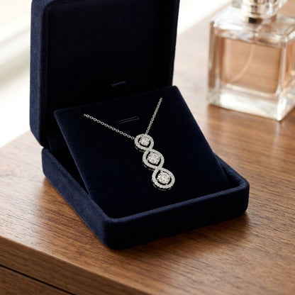 Pave Vertical Triple Infinity 3 Stone Pendant — velvet box