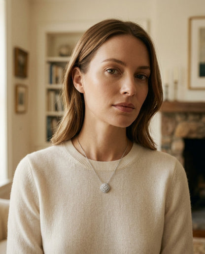 Diamond Micro-Prong Set Cushion Shape Pendant with Double Border in 14k White Gold — portrait full