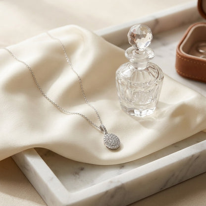 Diamond Pave Disk Pendant with Bail in 14k White Gold — marble silk