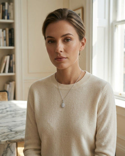 Diamond Pave Disk Pendant with Bail in 14k White Gold — portrait full