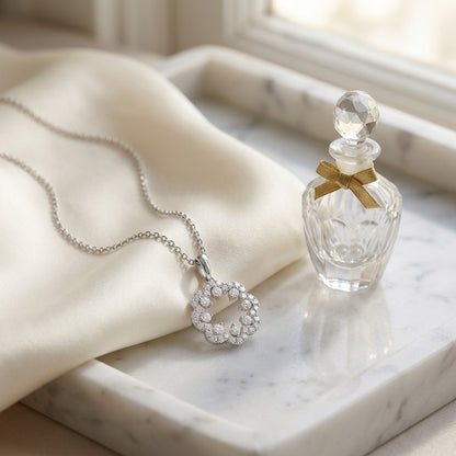 Diamond Floral Pendant in 14k White Gold 1-1/6ctw 16-18 Inch Adj Chain — marble silk