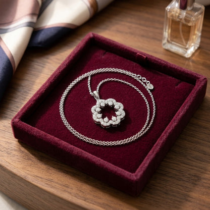 Diamond Floral Pendant in 14k White Gold 1-1/6ctw 16-18 Inch Adj Chain — velvet box