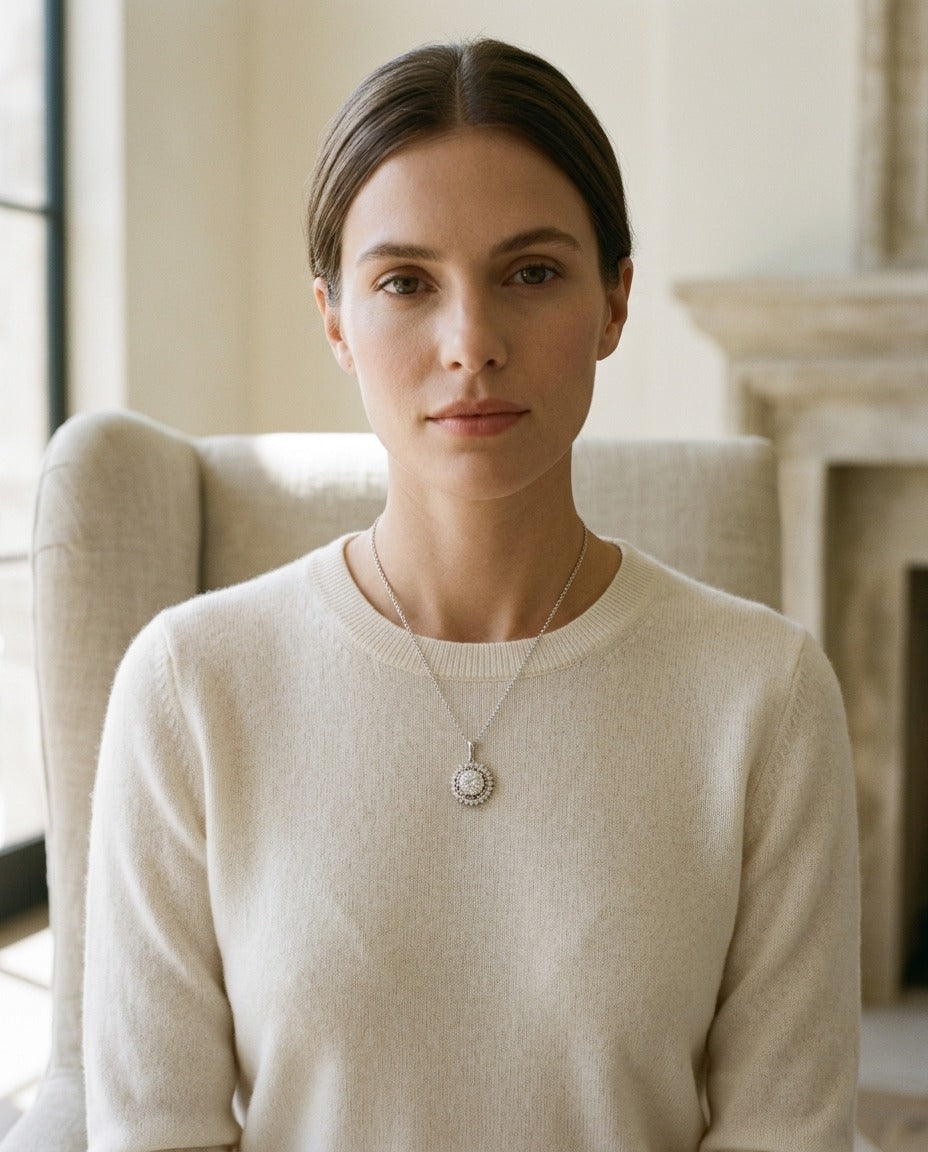 Diamond Hexagon Pendant in 14k White Gold 3/4ct Ctr 1ctw 16-18 Inch Adj Chain — portrait close