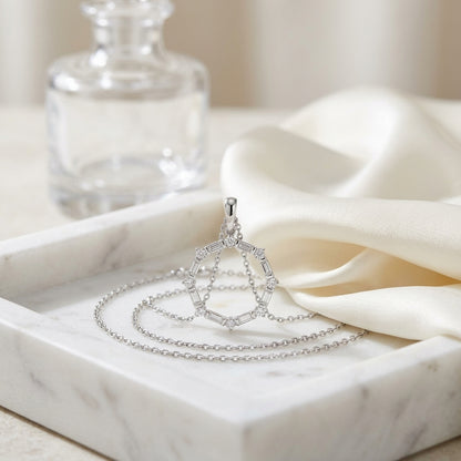 Baguette 1/5ctw & Round 1/10ctw Circle Pendant in 14K White Gold - editorial hero