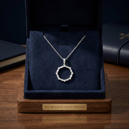 Baguette 1/5ctw & Round 1/10ctw Circle Pendant in 14K White Gold - presentation