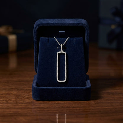 Diamond Open Rectangle Necklace In 14k White Gold 3/8ctw, 18 Inch Rolo Chain — gift presentation