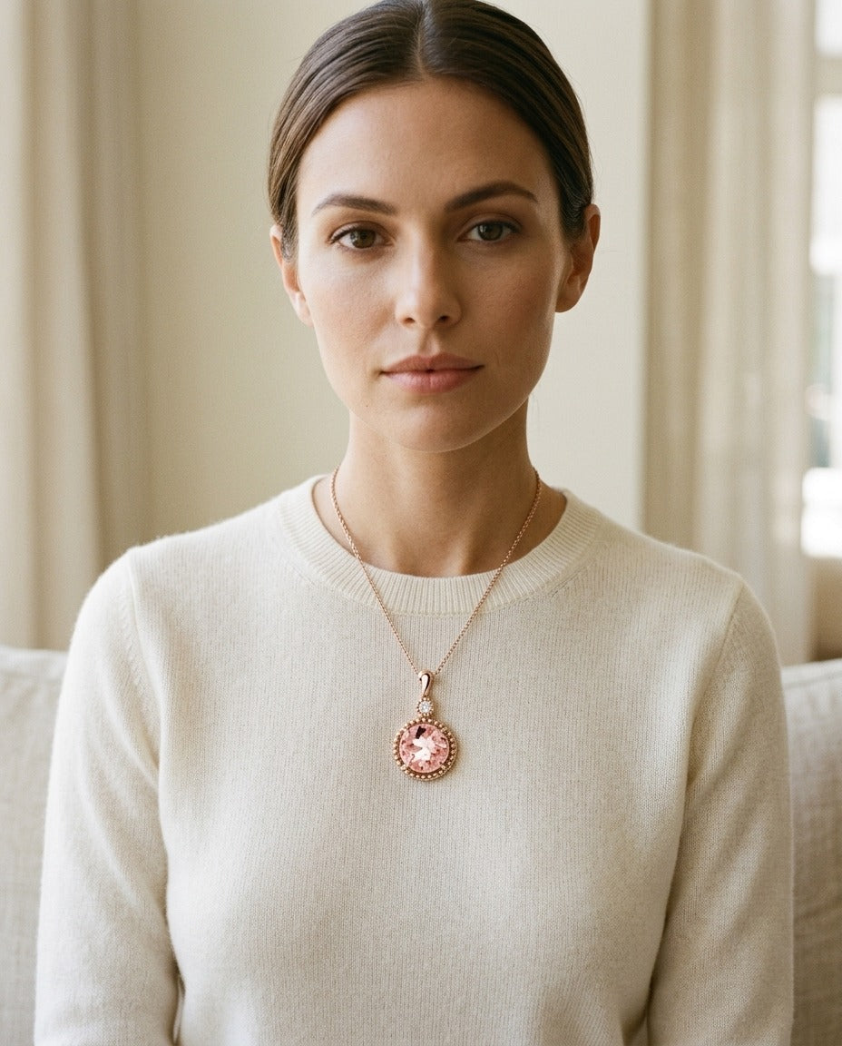 London Blue Topaz and Diamond Pendant in 14k White Gold with 16-17-18 Adjustable Chain — portrait close