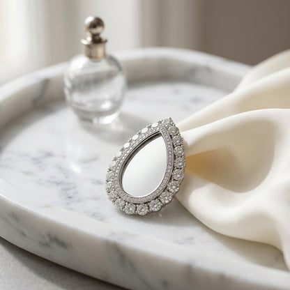 Diamond Open Pear Shape Millgrain Pendant 1/3ctw with Adjustable Chain 16-17-18 Inch in 14K White Gold - lifestyle
