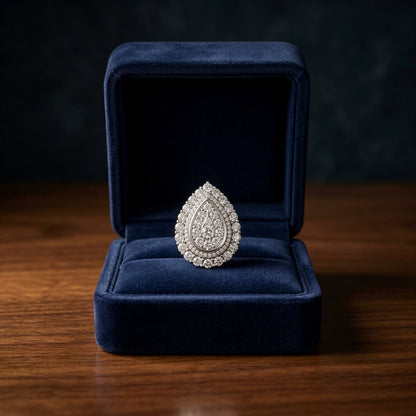 Diamond Open Pear Shape Millgrain Pendant 1/3ctw with Adjustable Chain 16-17-18 Inch in 14K White Gold - presentation
