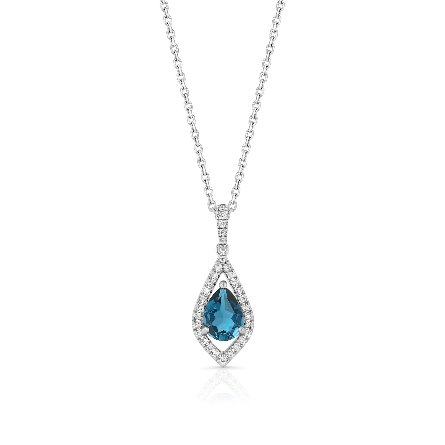 London Blue Topaz and Diamond Kite Shape Pendant in 14k White Gold 1/5ctw