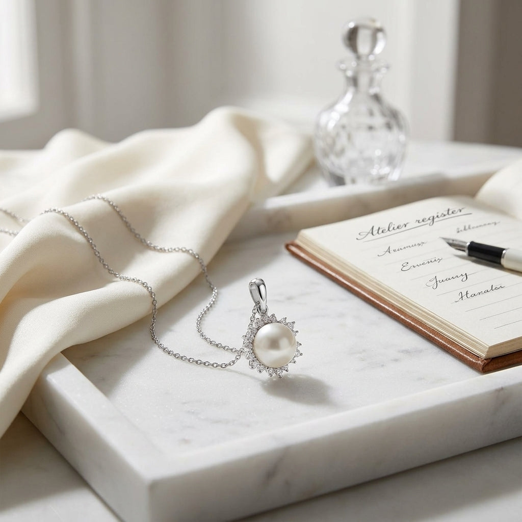 Akoya Pearl & Diamond Circle Pendant 1/5ctw 18-in Adj Rolo Chain in 14K White Gold - lifestyle
