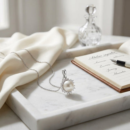 Akoya Pearl & Diamond Circle Pendant 1/5ctw 18-in Adj Rolo Chain in 14K White Gold - lifestyle