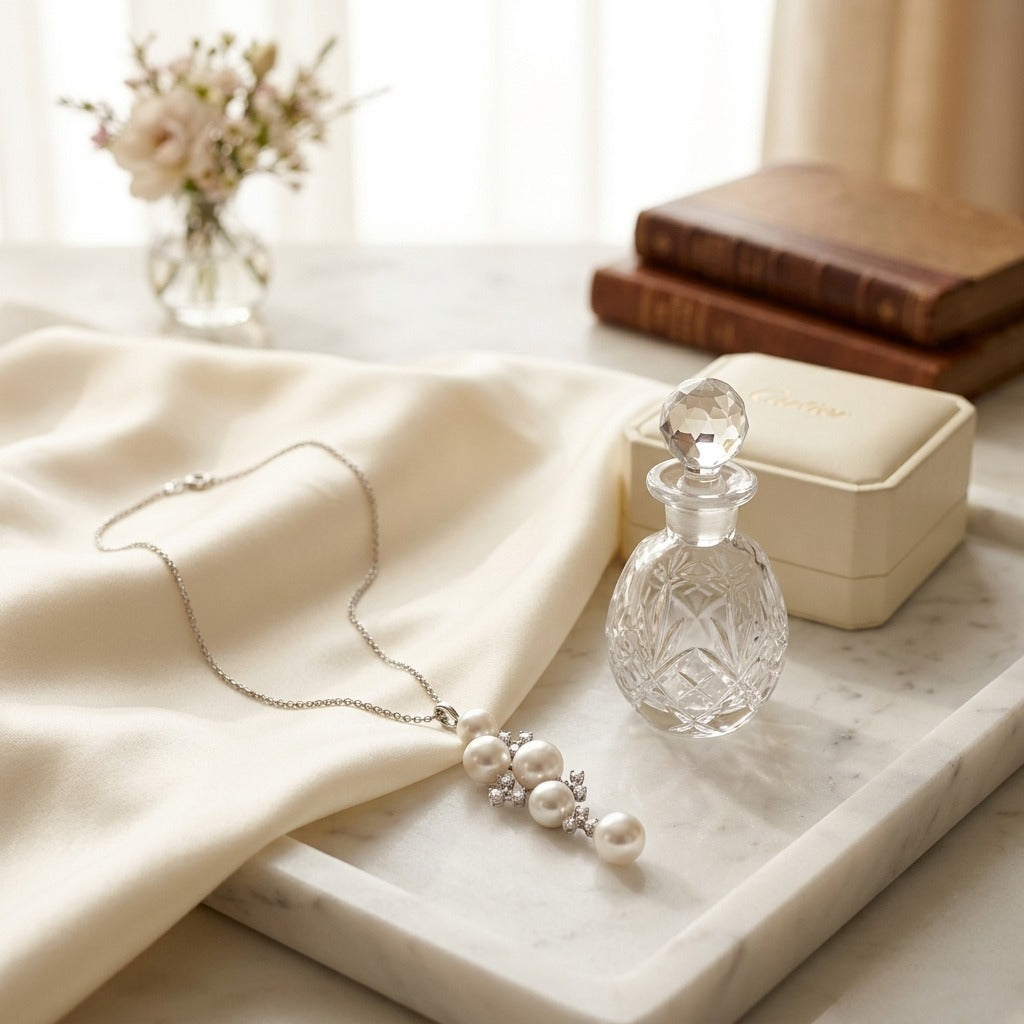 Freshwater Pearl and Diamond Pendant in 14k White Gold 0.15ctw — marble silk