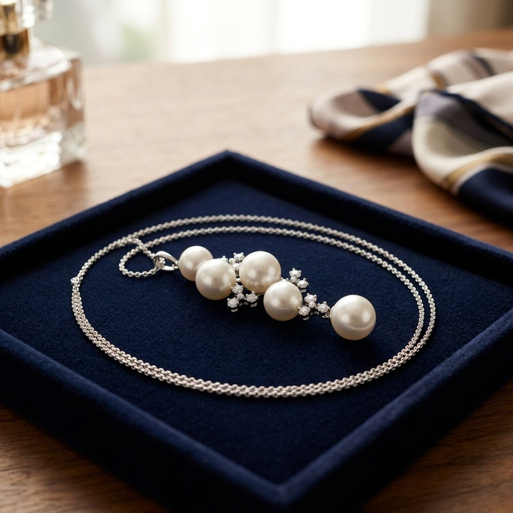 Freshwater Pearl and Diamond Pendant in 14k White Gold 0.15ctw — velvet box