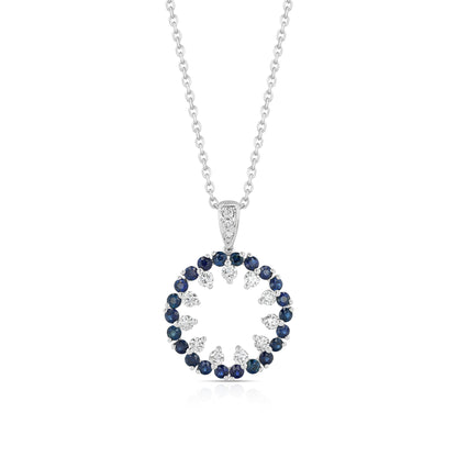 Sapphire and Diamond Circle Pendant in 14k White Gold 1/2ctw