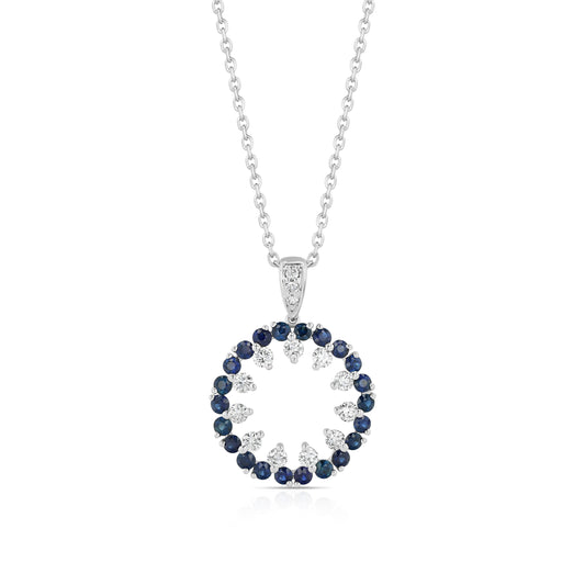 Sapphire and Diamond Circle Pendant in 14k White Gold 1/2ctw