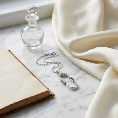 Sapphire and Diamond Flexible Paperclip Pendant in 14k White Gold 1/5ctw — atelier still life