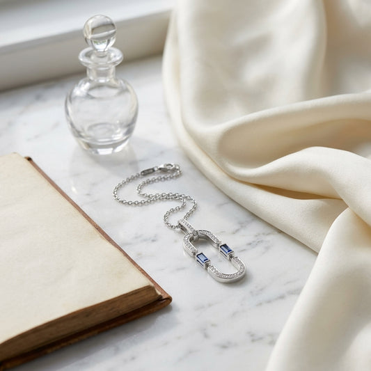 Sapphire and Diamond Flexible Paperclip Pendant in 14k White Gold 1/5ctw — atelier still life
