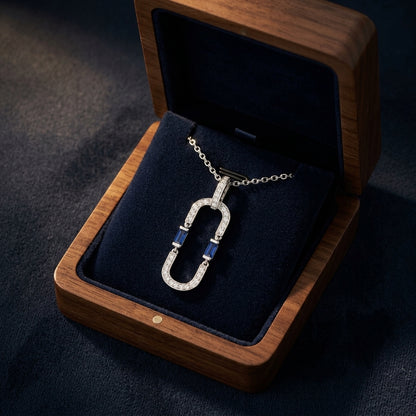 Sapphire and Diamond Flexible Paperclip Pendant in 14k White Gold 1/5ctw — gift presentation