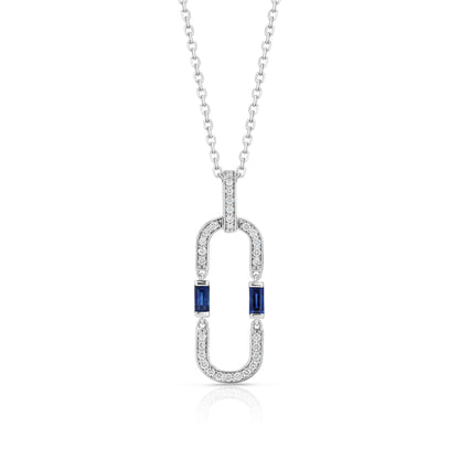 Sapphire and Diamond Flexible Paperclip Pendant in 14k White Gold 1/5ctw