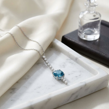 London Blue Topaz and Diamond Stick Pendant in 14k White Gold 1/5ctw — atelier still life