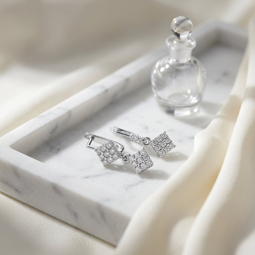 14k White Gold 0.65 Ctw Double Diamond Shape Drop Earrings — atelier still life