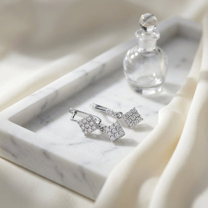 14k White Gold 0.65 Ctw Double Diamond Shape Drop Earrings — atelier still life