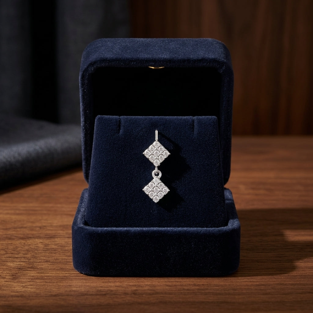 14k White Gold 0.65 Ctw Double Diamond Shape Drop Earrings — gift presentation