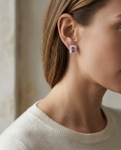 Pink Tourmaline Octagon Earrings In 14k White Gold — editorial close-up