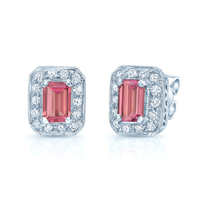 Pink Tourmaline Octagon Earrings In 14k White Gold