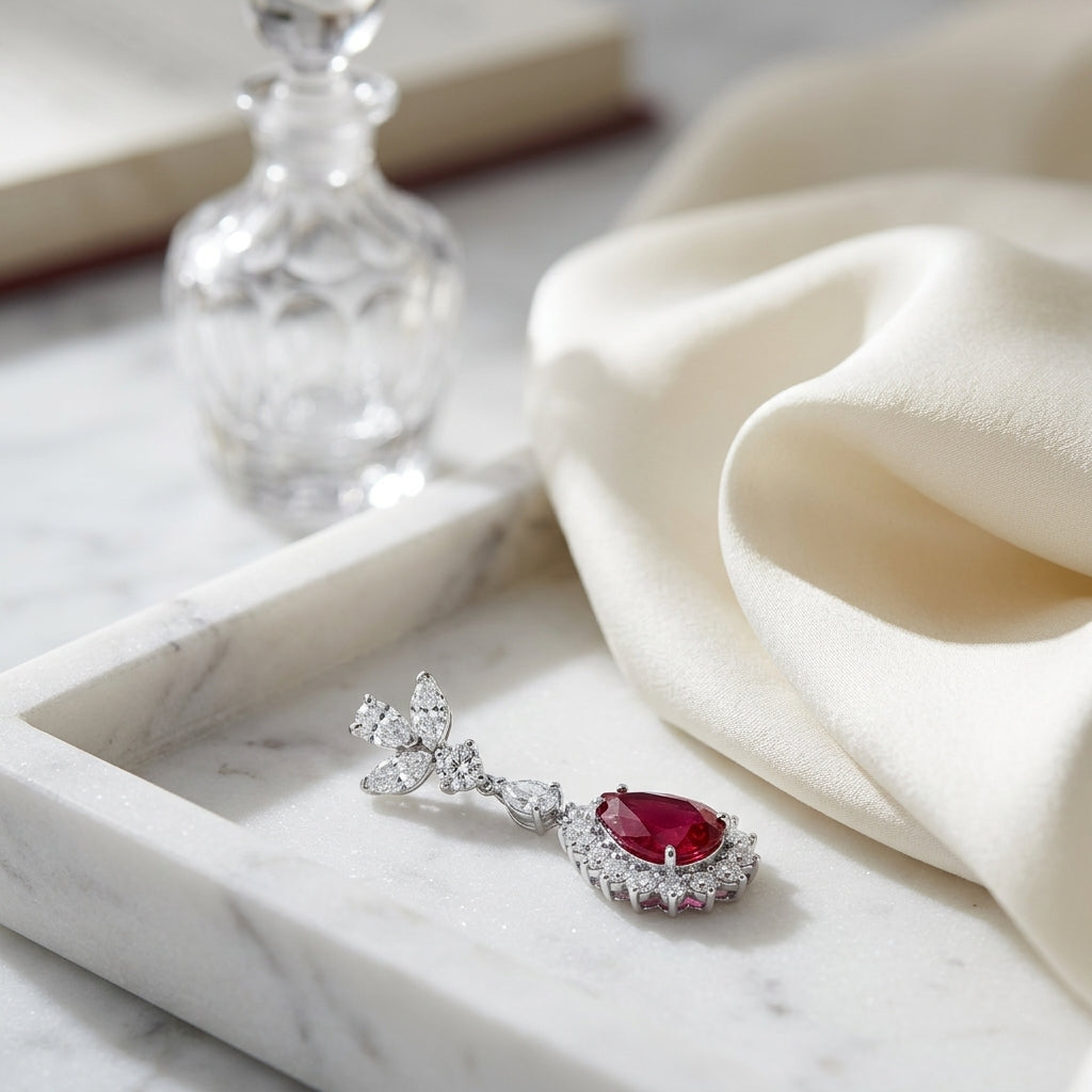 Rubellite And Diamond Teardrop Dangle Earrings In 14k White Gold (3.49 Ctw) — atelier still life