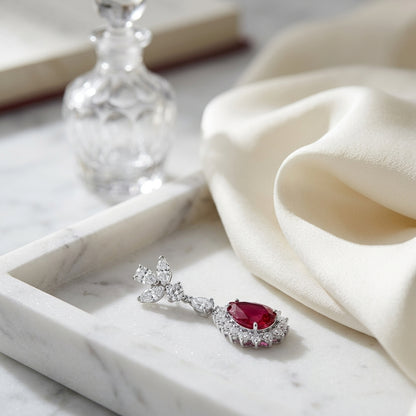 Rubellite And Diamond Teardrop Dangle Earrings In 14k White Gold (3.49 Ctw) — atelier still life