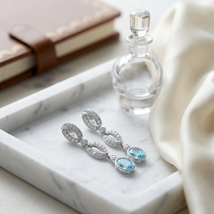 Aquamarine And Diamond Oval Links Dangle Earrings In 14k White Gold (8x6mm) — atelier still life