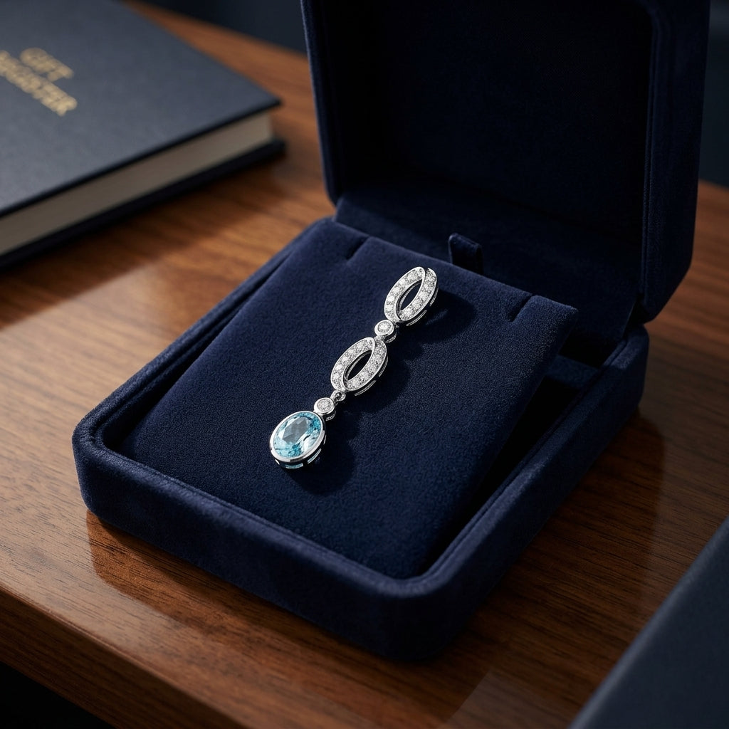 Aquamarine And Diamond Oval Links Dangle Earrings In 14k White Gold (8x6mm) — gift presentation