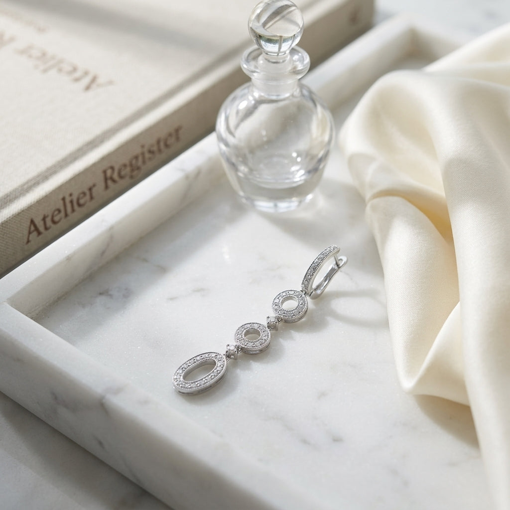 Diamond Geometric Dangle Earrings In 14k White Gold — atelier still life