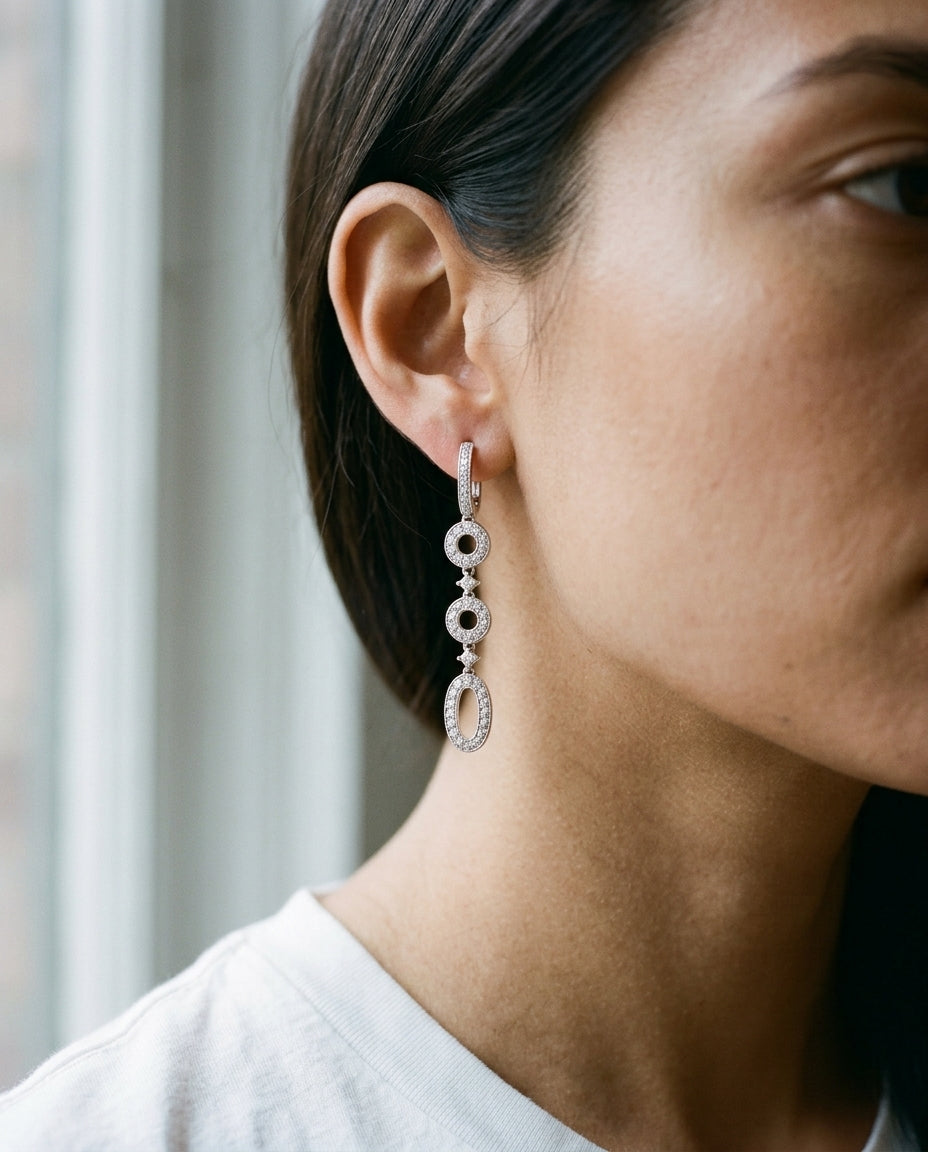 Diamond Geometric Dangle Earrings In 14k White Gold — editorial close-up