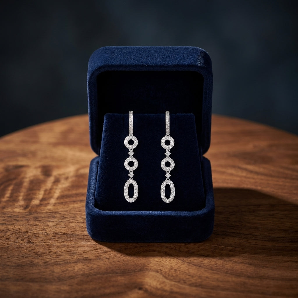 Diamond Geometric Dangle Earrings In 14k White Gold — gift presentation