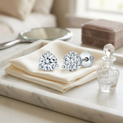 Diamond Round 3-prong Martini Studs 14k White Gold — marble silk