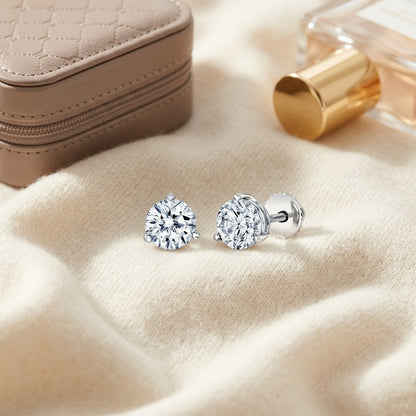 Diamond Round 3-prong Martini Studs 14k White Gold — textile flat lay