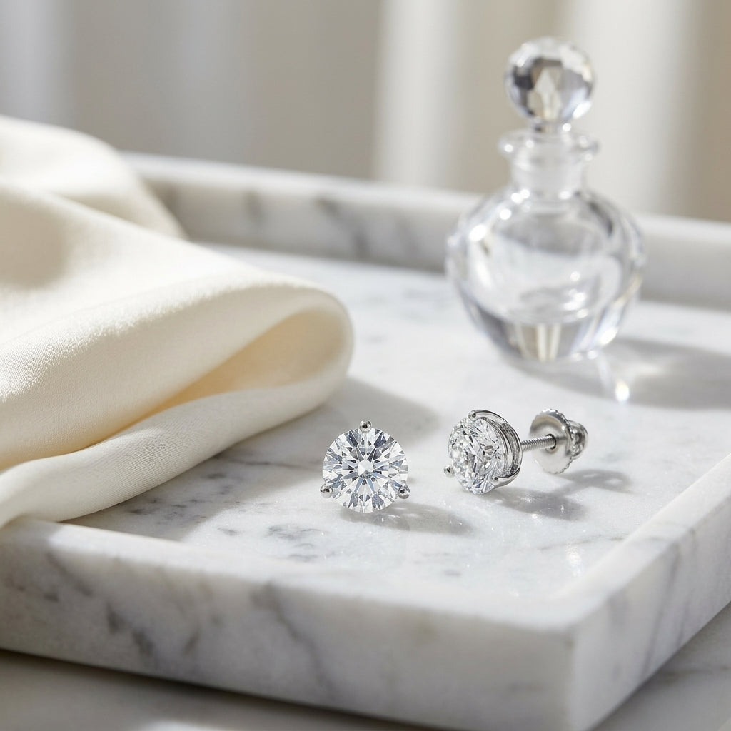 Diamond 3-prong Martini Studs 14k White Gold — atelier still life