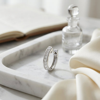 Diamond Princess Cut Oval Channel Hinged Hoop Earrings In 14k White Gold (1 Ctw) — atelier still life
