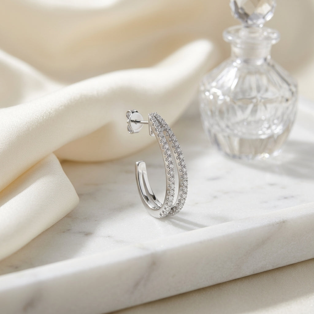 Diamond Half Hoop Earring In 14k White Gold — atelier still life