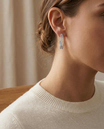 Diamond Half Hoop Earring In 14k White Gold — editorial close-up