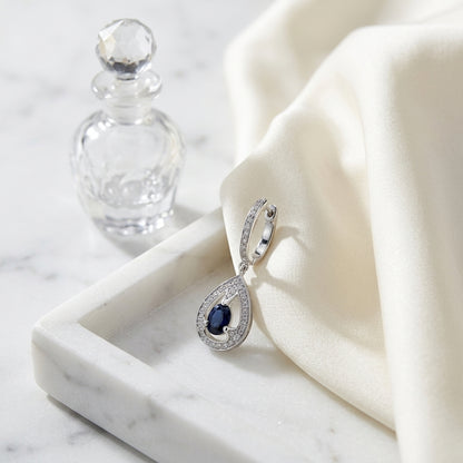 Sapphire Oval And Diamond Earrings In 14k White Gold — atelier still life