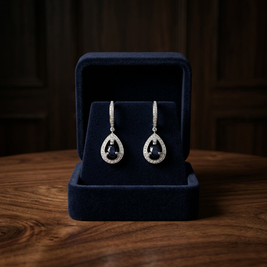 Sapphire Oval And Diamond Earrings In 14k White Gold — gift presentation